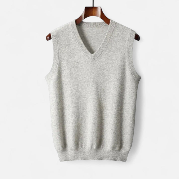 Men's sleeveless V-neck sweater vest with ribbed trim
