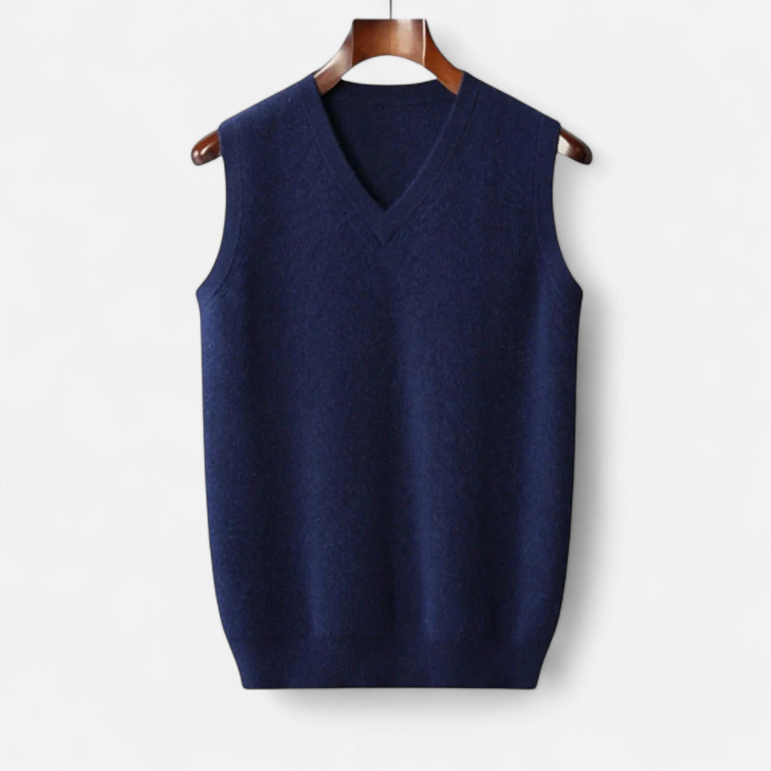 Men's sleeveless V-neck sweater vest with ribbed trim
