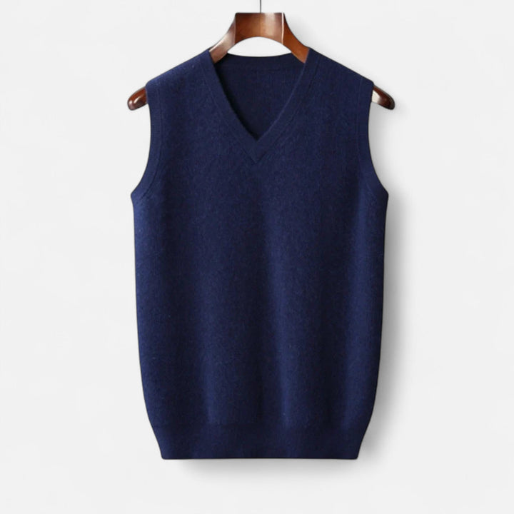 Men's sleeveless V-neck sweater vest with ribbed trim