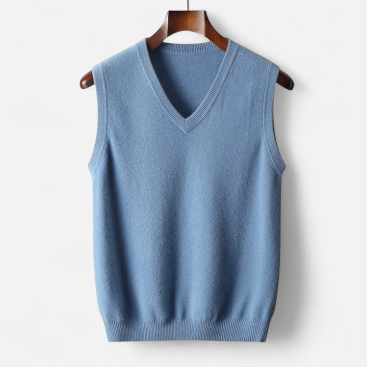 Men's sleeveless V-neck sweater vest with ribbed trim