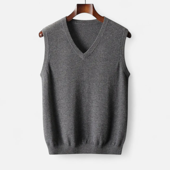 Men's sleeveless V-neck sweater vest with ribbed trim