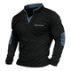 Men's long-sleeve stand-collar sweatshirt with button placket, chest pocket and contrasting elbow panels