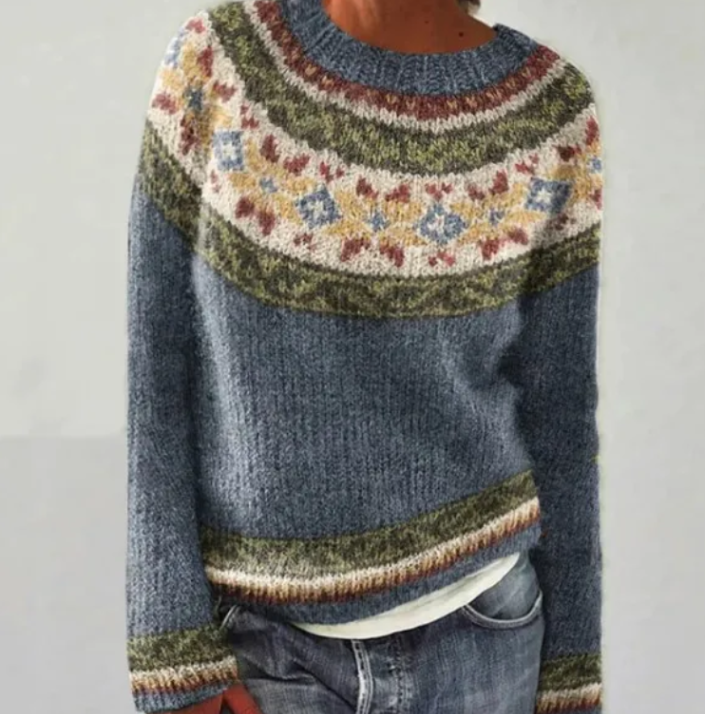 Women's multicolour Fair Isle sweater with boat neckline and long sleeves