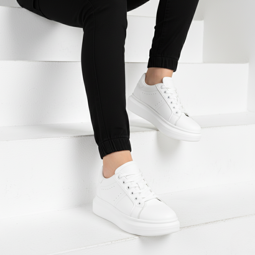 Low-top platform sneakers with lace-up closure and panel detailing