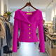 Women's ribbed button front cardigan with shawl collar, long sleeves and front pockets