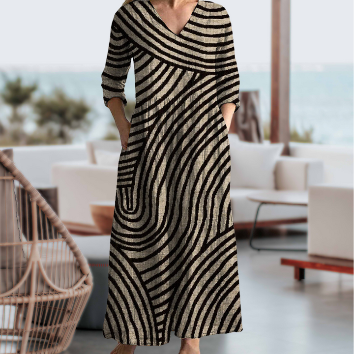 Vintage Striped Dress in Brown & Black (Almost Sold Out) - View 2 | Bellmere