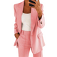 Women's tailored blazer and straight-leg trousers set with notched lapels and flap pockets