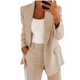 Women's tailored blazer and straight-leg trousers set with notched lapels and flap pockets