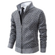 Long sleeve zip cardigan with diamond pattern and stand collar