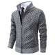 Textured zip cardigan with diamond pattern and ribbed trims