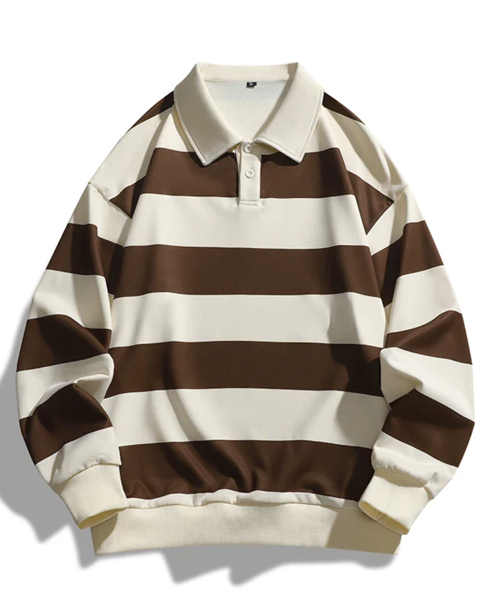 Unisex striped polo sweatshirt with collared neckline and long sleeves