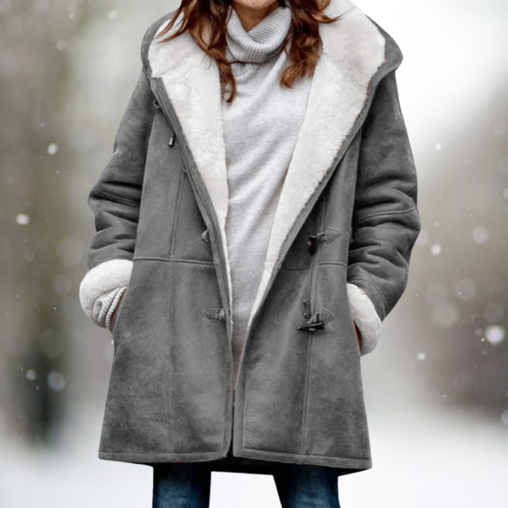 Women's hooded jacket with contrasting lining and toggle front