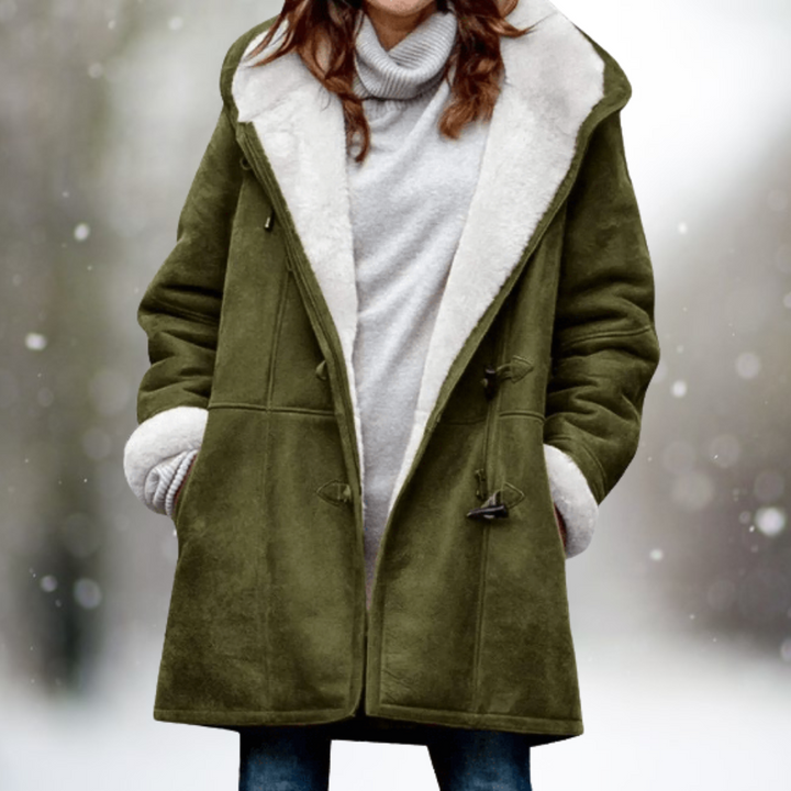 Women's hooded jacket with contrasting lining and toggle front