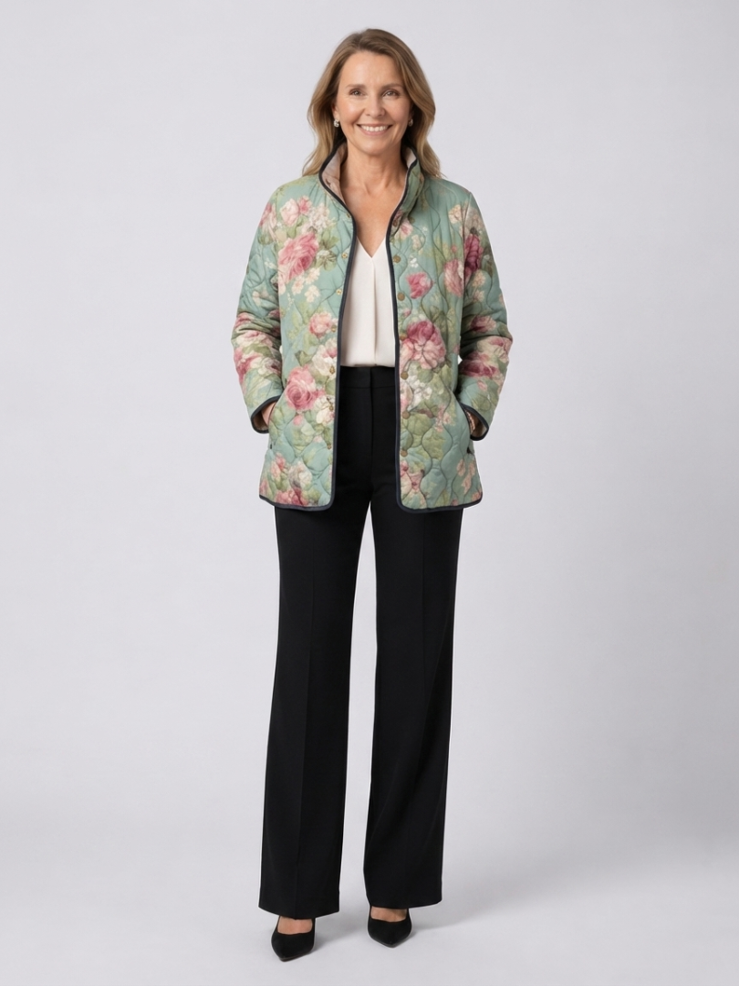 Women's quilted padded jacket with high collar and long sleeves