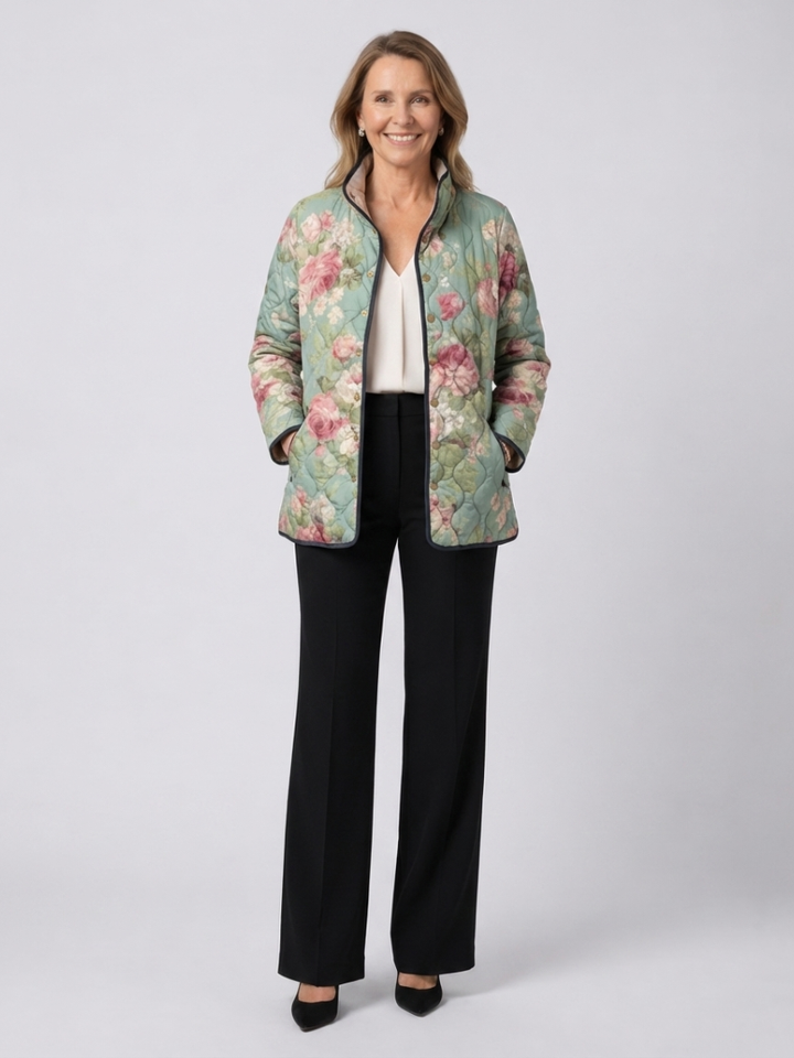 Women's quilted padded jacket with high collar and long sleeves