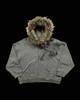 Graphic zip hoodie with fur-look hood trim and front pouch pocket