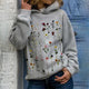 Women's grey hoodie with colourful floral stem print and hood