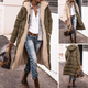 Women's long hooded quilted coat with textured lining and full-length silhouette