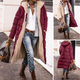 Women's long hooded quilted coat with textured lining and full-length silhouette