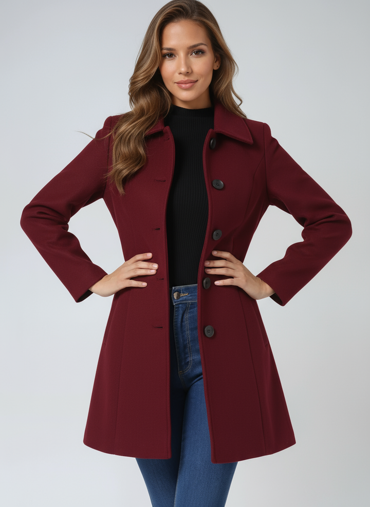 Women's single-breasted winter coat with notched collar and buttons