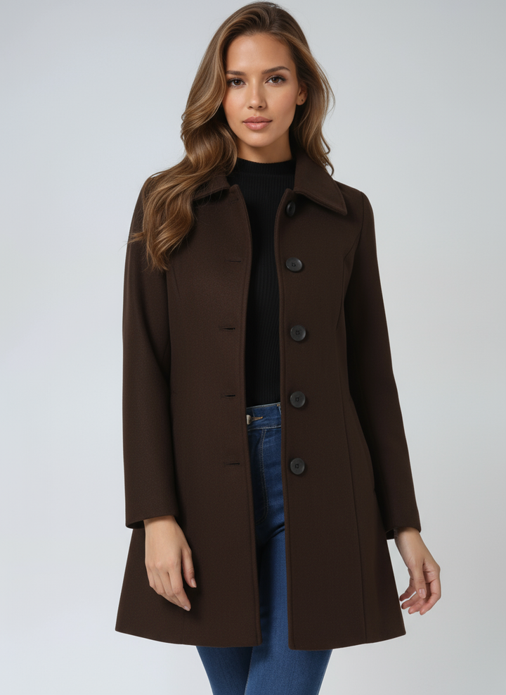 Women's single-breasted winter coat with notched collar and buttons