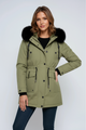 Women's parka coat with fur trim hood and drawstring waist