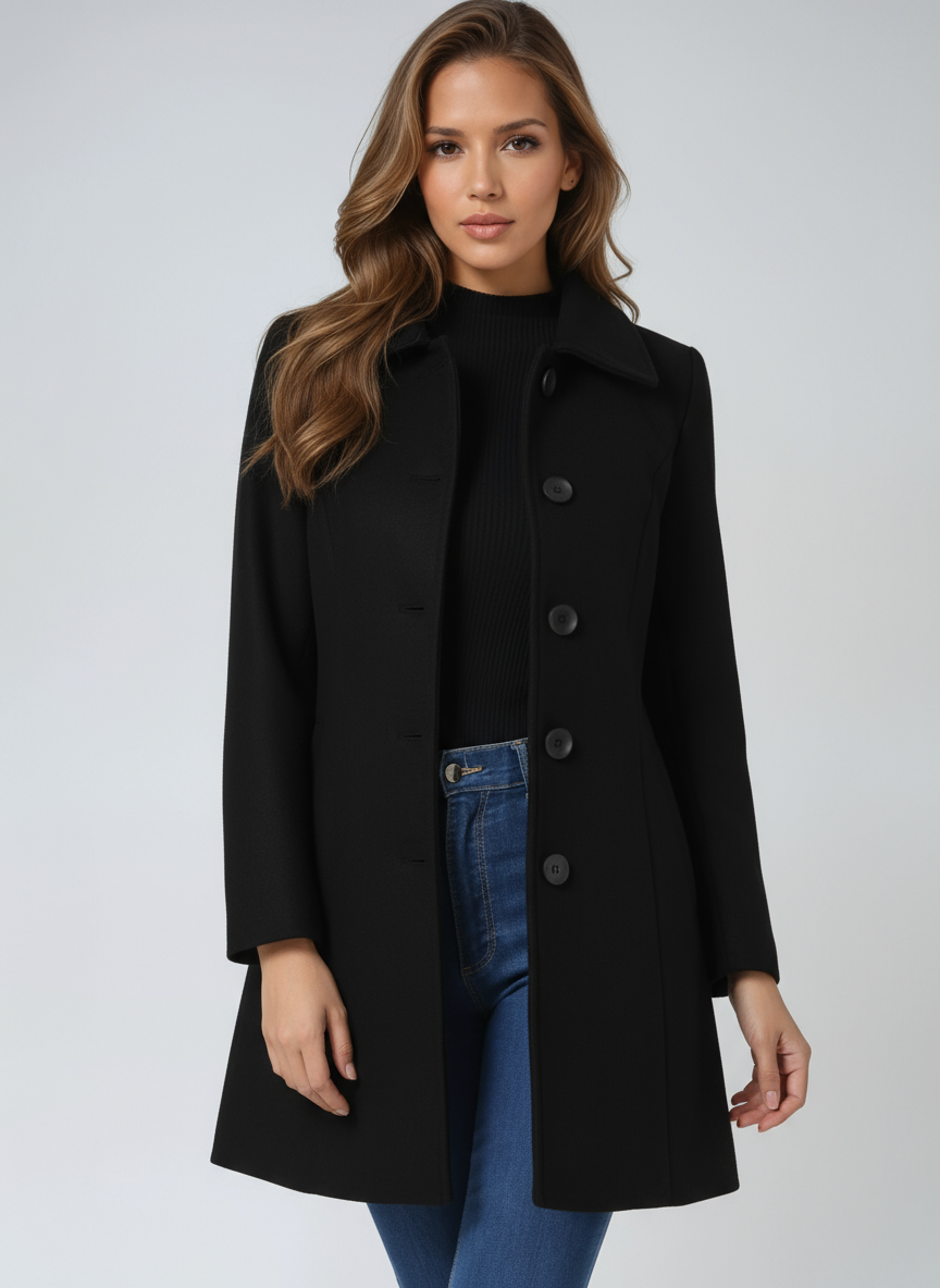 Women's single-breasted winter coat with notched collar and buttons