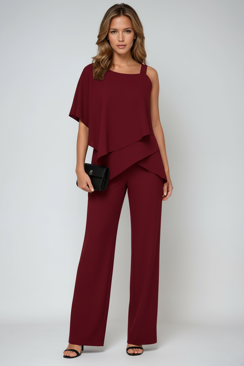 ASYMMETRICAL TOP & WIDE-LEG TROUSERS TWO-PIECE SET