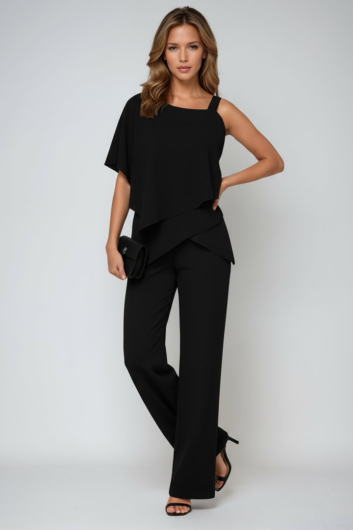 ASYMMETRICAL TOP & WIDE-LEG TROUSERS TWO-PIECE SET