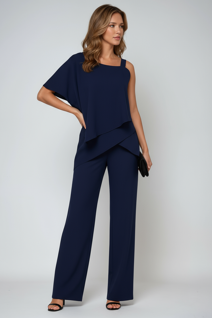 ASYMMETRICAL TOP & WIDE-LEG TROUSERS TWO-PIECE SET