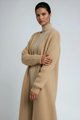 Women's long open front knit coat with relaxed fit and long sleeves