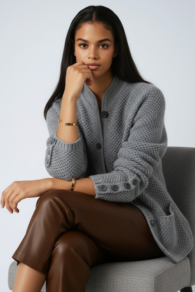 Women's textured knit cardigan jacket with buttons