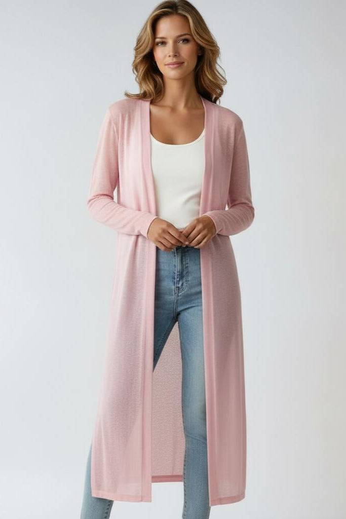 Women's longline open cardigan with side slits