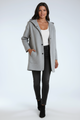 Women's hooded mid-length coat with buttons and front patch pockets
