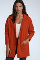 Women's hooded mid-length coat with buttons and front patch pockets