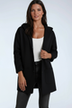 Women's hooded mid-length coat with buttons and front patch pockets