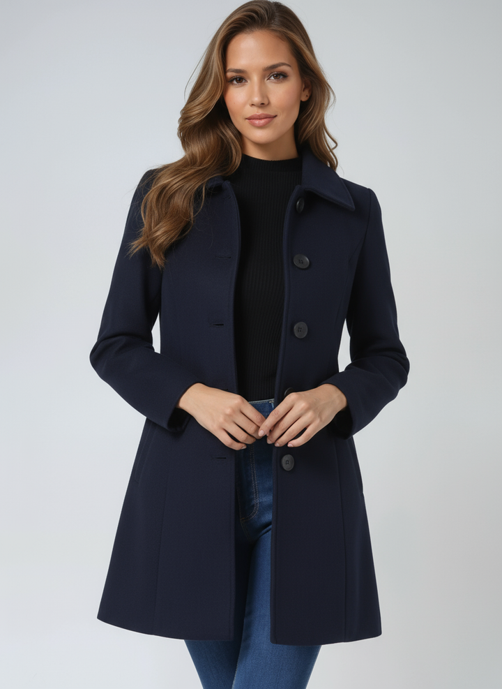 Women's single-breasted winter coat with notched collar and buttons