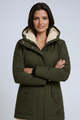 Women's hooded winter parka coat with contrasting fleece-lined hood
