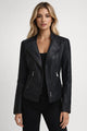 Women's faux leather biker jacket with asymmetric collar and zip pockets