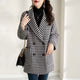 Women's houndstooth blazer coat with notched lapels and button front