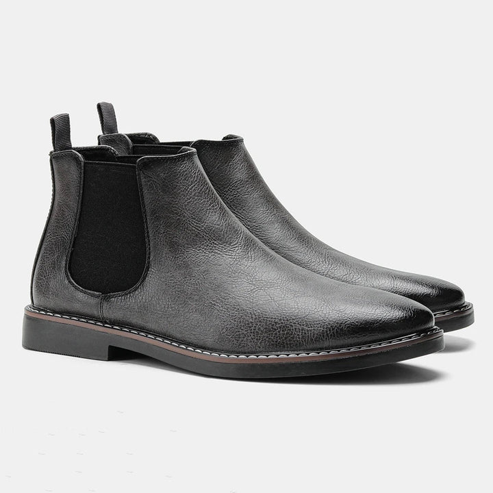 Chelsea ankle boots with elastic side panels, almond toes and low heels
