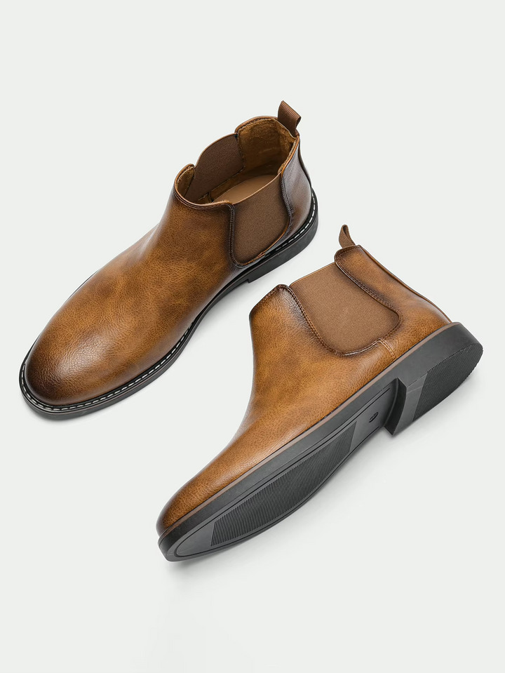 Chelsea ankle boots with elastic side panels, almond toes and low heels