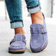 Women's slip-on loafers with buckle straps, rounded toes and flat soles