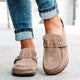 Women's slip-on loafers with buckle straps, rounded toes and flat soles