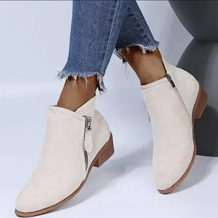 Women's side-zip ankle boots with pointed toes and low block heels