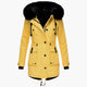 Women's longline hooded parka coat with faux fur trim