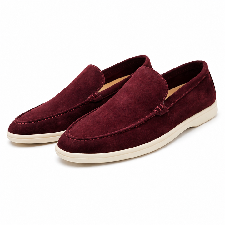 Unisex slip-on loafers with moc toe stitching and flat sole