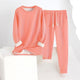 Women's two-piece lounge set with long-sleeve crew neck top and drawstring trousers