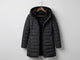 Women's quilted hooded coat with long sleeves and zip pockets