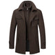 Two-piece coat with high-neck layer, lapel collar and multiple pockets